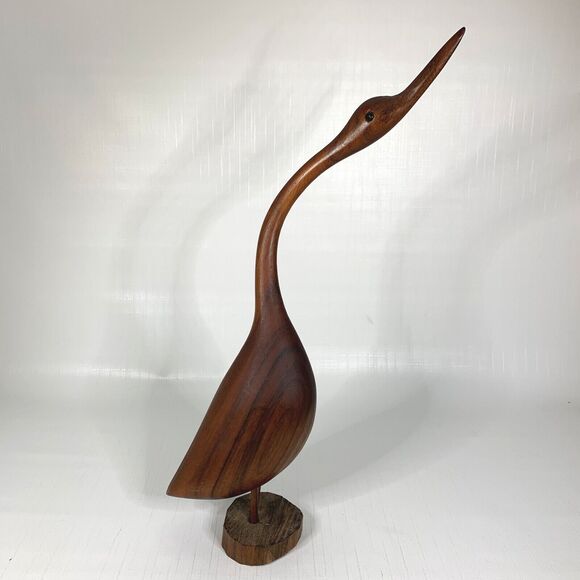 Carved Wood Bird Sculpture Figurine Log Neck 1980s Made Jamaica Mid Century - Picture 1 of 6